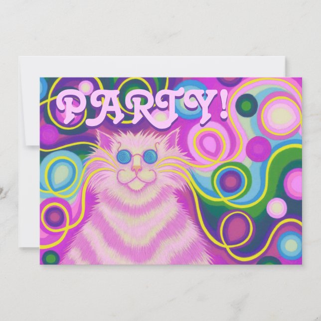 Psy-cat-delic Pink party invitation rectangle (Front)
