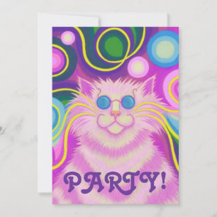 Psy-cat-delic Pink party invitation vertical