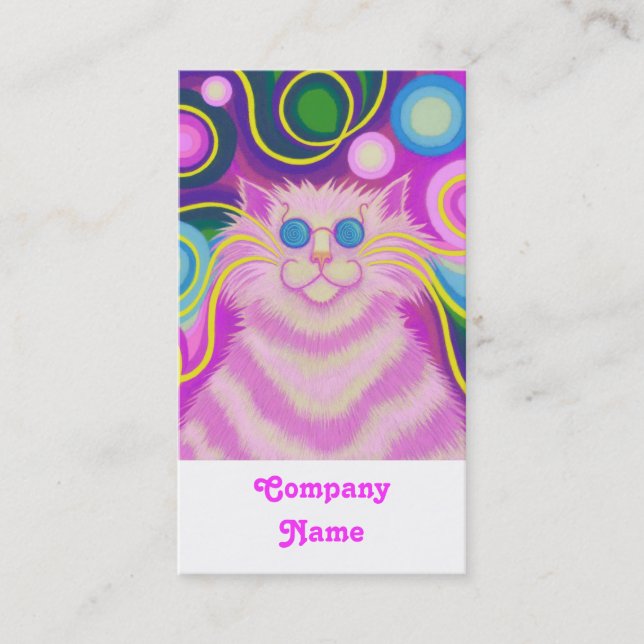 Psy-cat-delic Pink portrait white Business Card (Front)