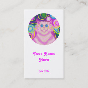 Psy-cat-delic Pink 'round' portrait white Business Card