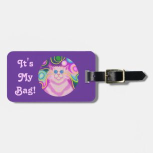 Psy-cat-delic Pink Round 'text' purple landscape Luggage Tag
