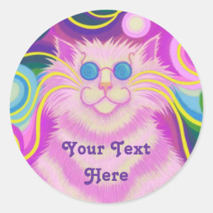 Psy-cat-delic Pink 'Your Text Here' round sticker