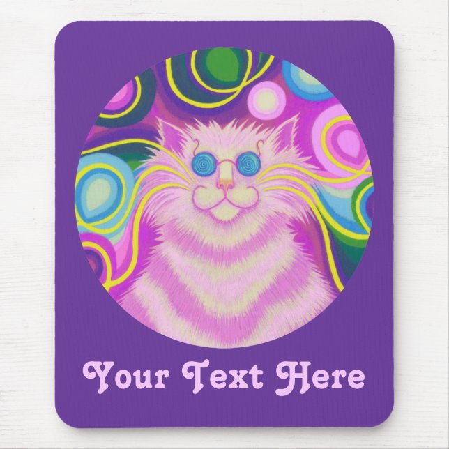 Psy-cat-delic pink  'Your Text'  purple mousepad (Front)