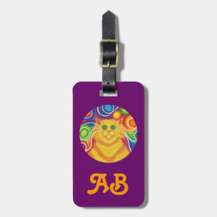 Psy-cat-delic Round 'initials' luggage tag purple