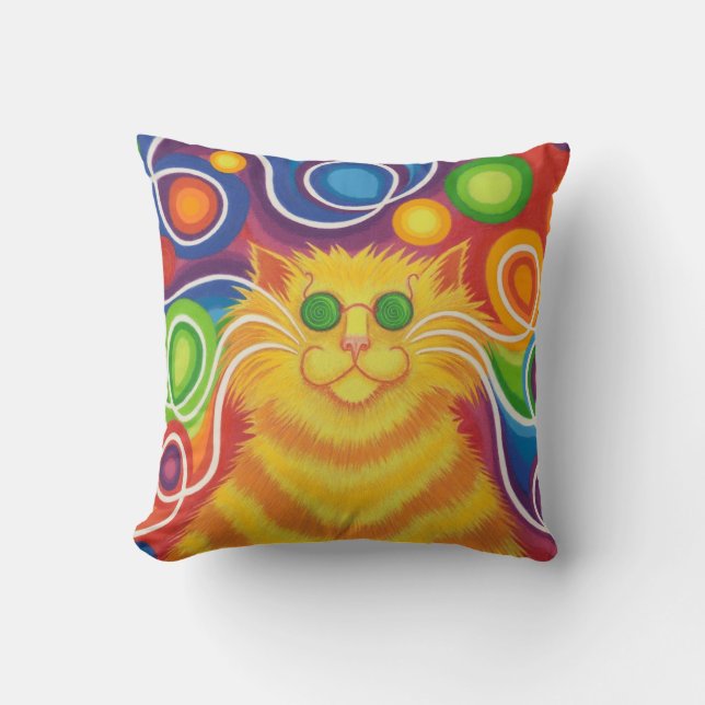Psy-cat-delic throw pillow square (Front)
