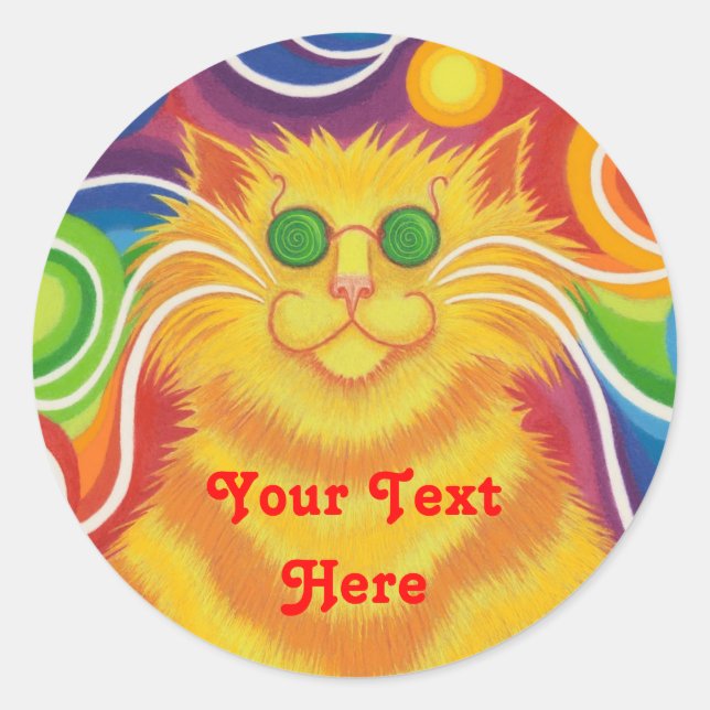 Psy-cat-delic 'Your Text Here' round sticker (Front)