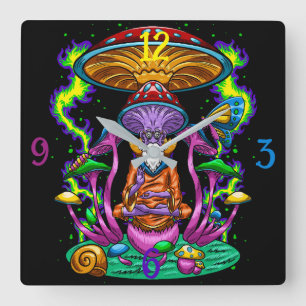 Psycedelic Hippy Mushroom Square Wall Clock