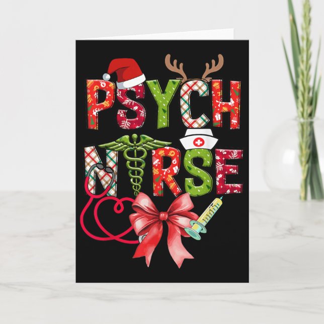Psych Nurse Christmas Cute Coquette Christmas Bow  Card (Front)
