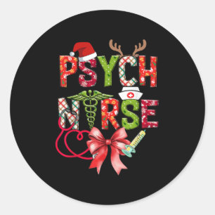 Psych Nurse Christmas Cute Coquette Christmas Bow  Classic Round Sticker