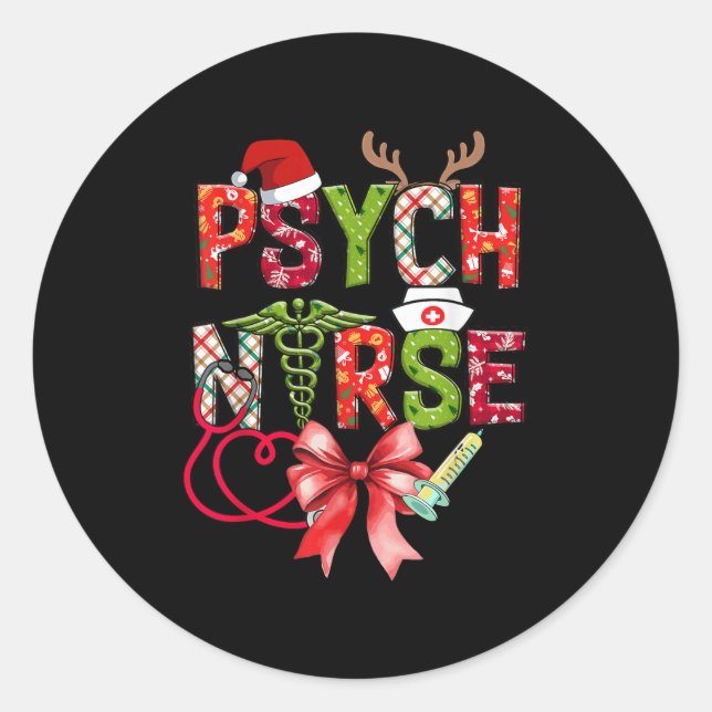 Psych Nurse Christmas Cute Coquette Christmas Bow  Classic Round Sticker (Front)
