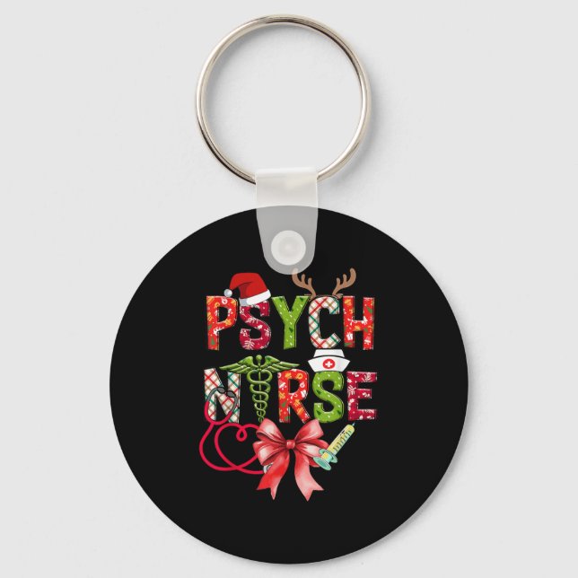 Psych Nurse Christmas Cute Coquette Christmas Bow  Key Ring (Front)