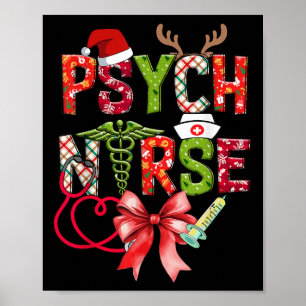 Psych Nurse Christmas Cute Coquette Christmas Bow Poster