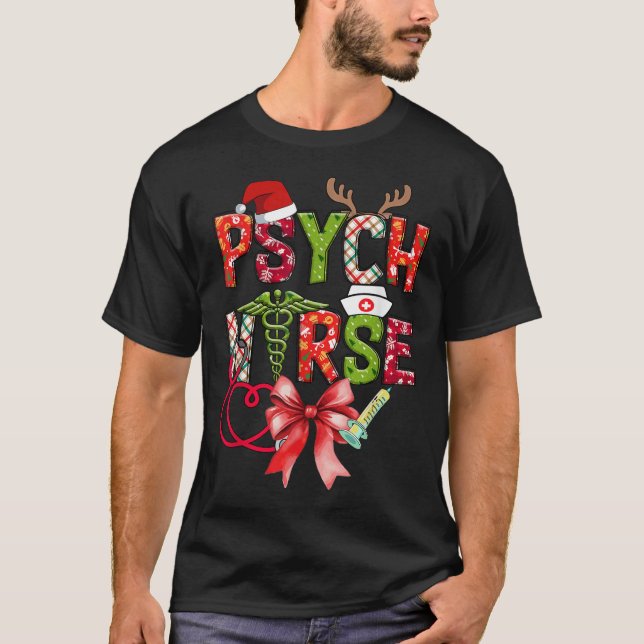 Psych Nurse Christmas Cute Coquette Christmas Bow  T-Shirt (Front)