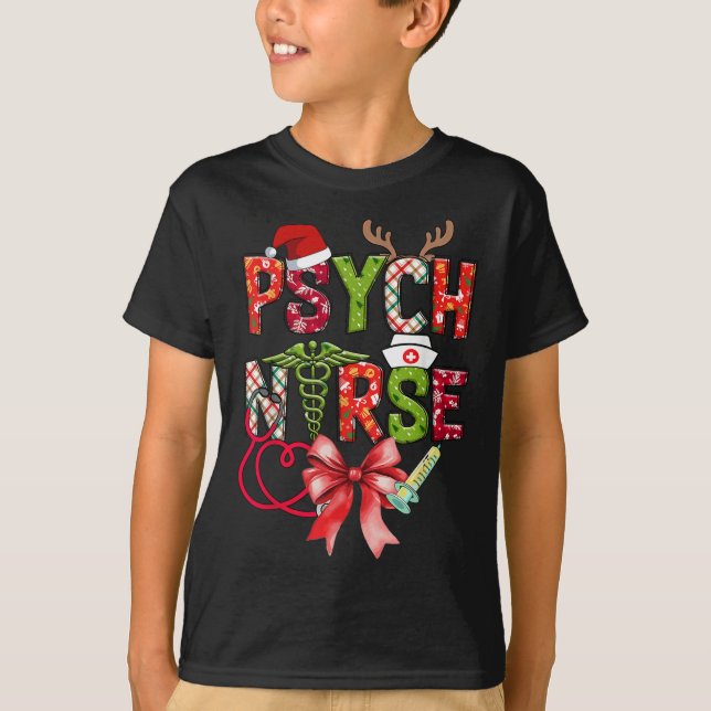 Psych Nurse Christmas Cute Coquette Christmas Bow  T-Shirt (Front)