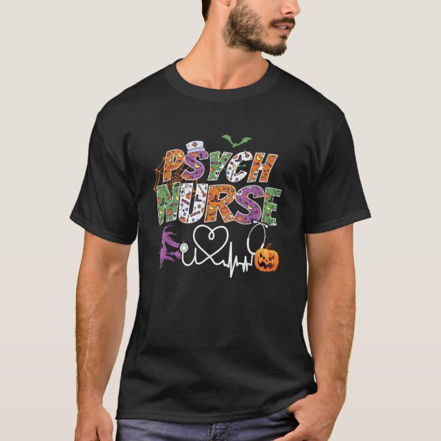 Psych Nurse Halloween Spooky Season Cute Ghost Ste T-Shirt (Front)