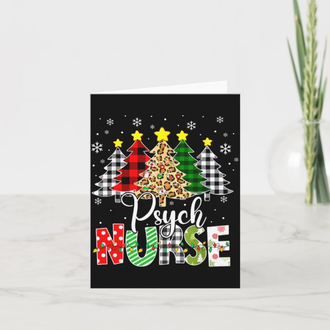 Psych Nurse Xmas Tree Leopard Red Plaid Christmas  Card (Front)