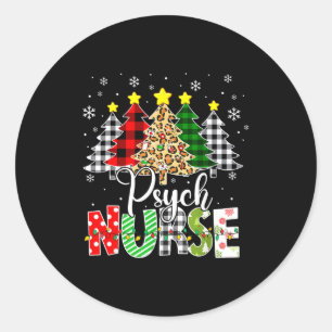 Psych Nurse Xmas Tree Leopard Red Plaid Christmas  Classic Round Sticker
