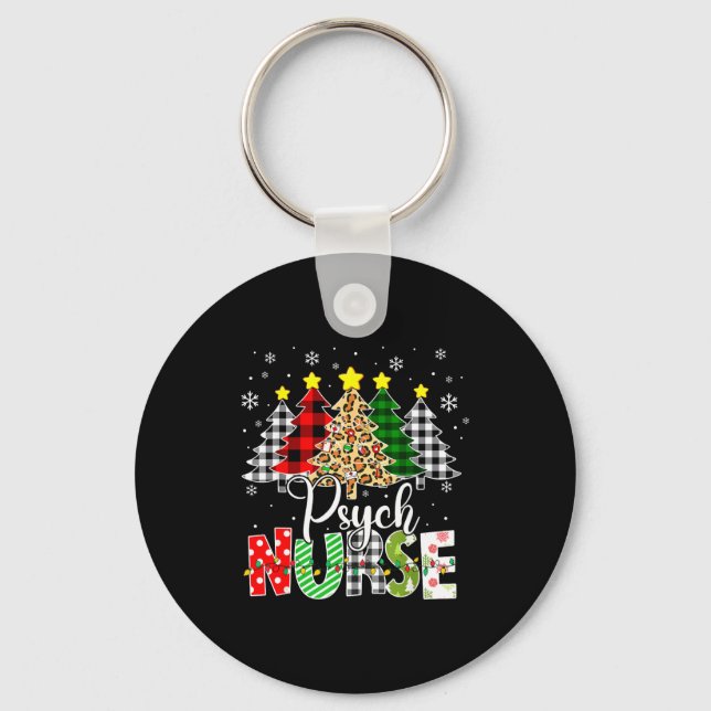 Psych Nurse Xmas Tree Leopard Red Plaid Christmas  Key Ring (Front)