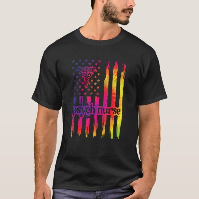 Psych Nursing Us Flag Proud Psychiatric Nurse T-Shirt (Front)
