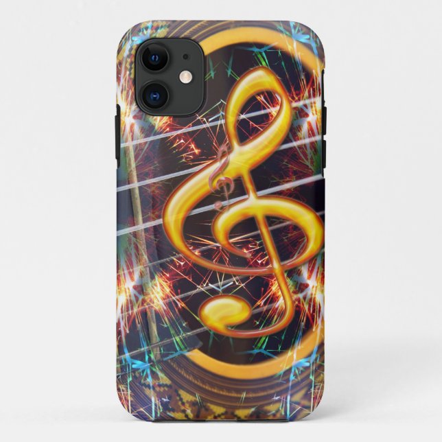 Psychadelic Accoustic Guitar, music sheet design Case-Mate iPhone Case (Back)