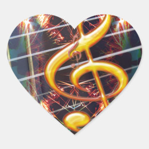 Psychadelic Accoustic Guitar, music sheet design Heart Sticker