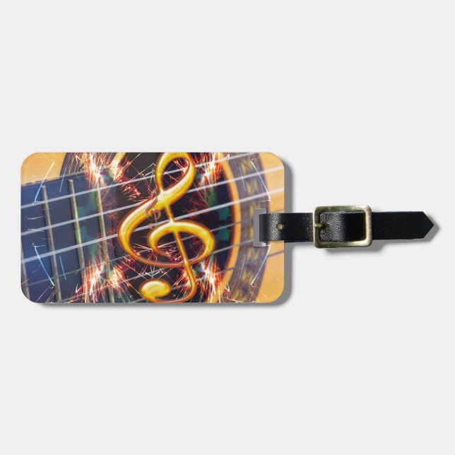 Psychadelic Accoustic Guitar, music sheet design Luggage Tag (Front Horizontal)