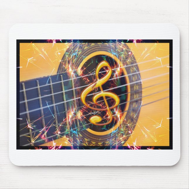 Psychadelic Accoustic Guitar, music sheet design Mouse Mat (Front)