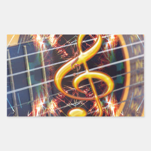 Psychadelic Accoustic Guitar, music sheet design Rectangular Sticker