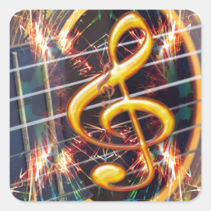 Psychadelic Accoustic Guitar, music sheet design Square Sticker