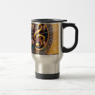 Psychadelic Accoustic Guitar, music sheet design Travel Mug