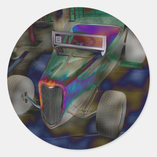 Psychadelic Antique Racing Car Classic Round Sticker