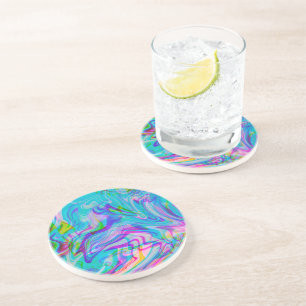 Psychadelic Liquid Colourful Abstract Pattern Blue Coaster