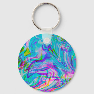 Psychadelic Liquid Colourful Abstract Pattern Blue Key Ring