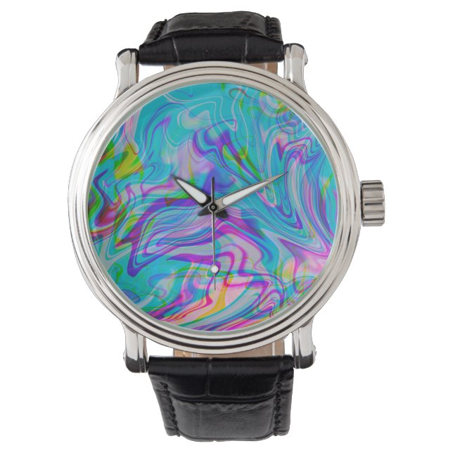 Psychadelic Liquid Colourful Abstract Pattern Blue Watch (Front)
