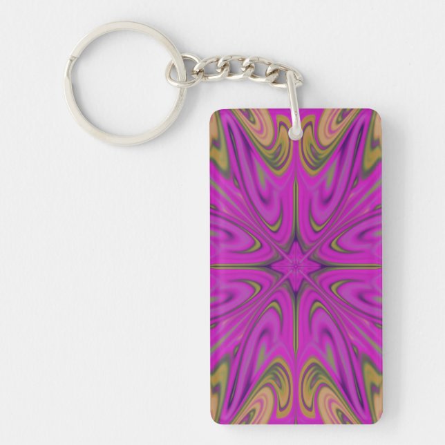 Psychadelic Liquid Colourful Abstract Purple Orang Key Ring (Front)