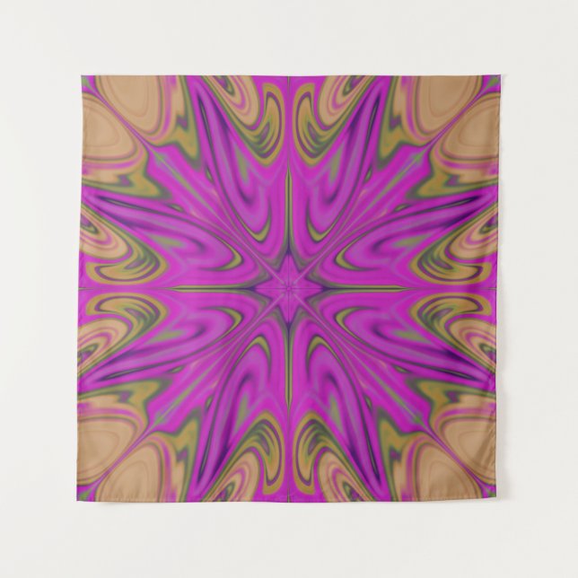 Psychadelic Liquid Colourful Abstract Purple Orang Tapestry (Front)