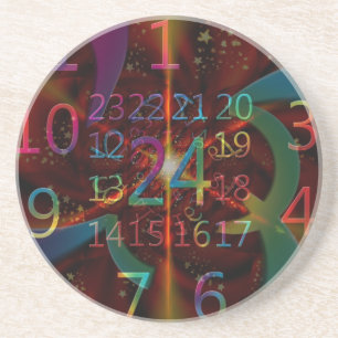 Psychadelic numbers pattern, mesmerising design coaster