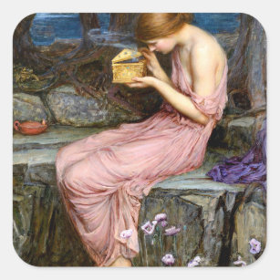 Psyche Opening the Golden Box Waterhouse Painting Square Sticker