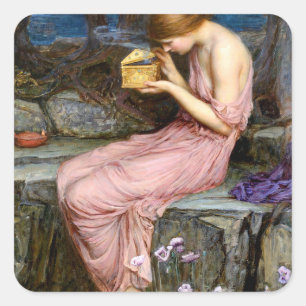 Psyche Opening the Golden Box Waterhouse Painting Square Sticker
