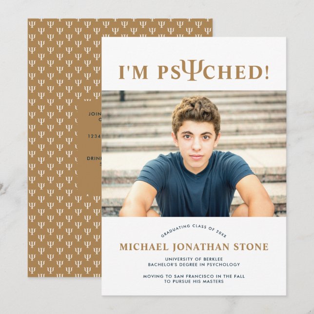 Psyched ψ Psychology Graduation Invitation (Front/Back)