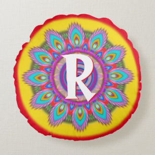 Psychedelia custom initials round throw cushion