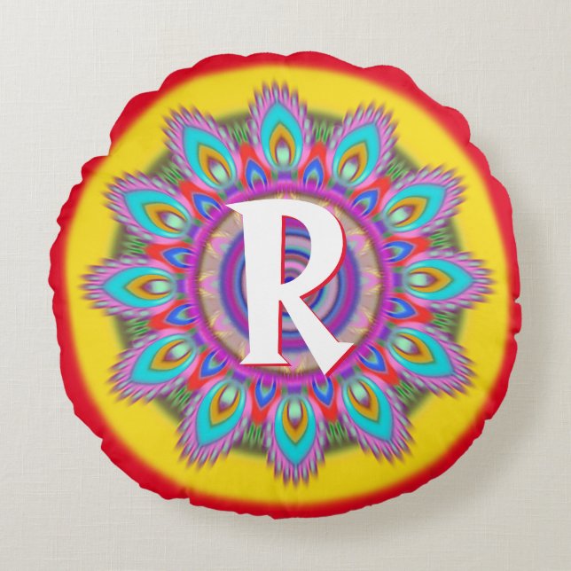 Psychedelia custom initials round throw cushion (Front)