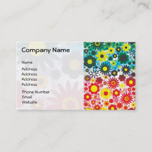 Psychedelic 60s Red Green Flowers Pattern Business Card