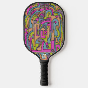 Psychedelic 60s Retro Mod Geometric Design Pickleball Paddle