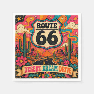 Psychedelic 70s Route 66 Trippy Highway Partyware Napkin