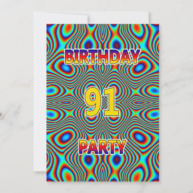 Psychedelic 91st Birthday party Invitation (Front)