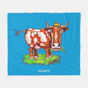 Psychedelic Abstract Cartoon Colourful Funny Cow Fleece Blanket