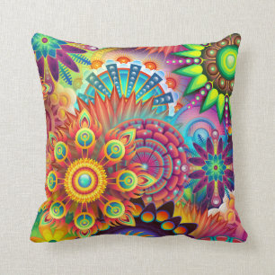 Psychedelic Abstract Colourful Floral Throw Pillow