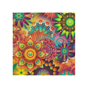 Psychedelic Abstract Colourful Floral Wood Wall Art