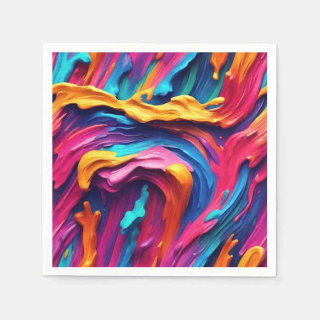 Psychedelic Abstract Colourful Paint Strokes Napkin (Front)